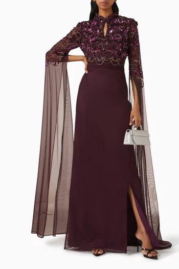 Rochelle Embellished Cape Gown