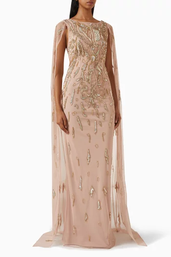 Melissa Embellished Cape Gown
