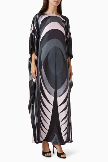 قفطان طويل مزين بنقشة حرير تويل