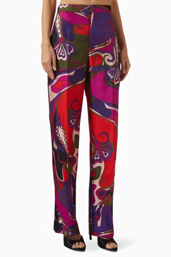 بنطال بنقشة اوركيدي حرير تويل