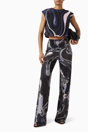 تي شيرت قصير مزين بنقشة قطن جيرسيه