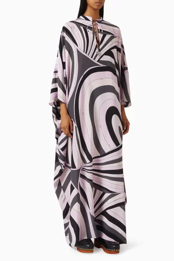 قفطان بنقشة تجريدية حرير كريب صيني