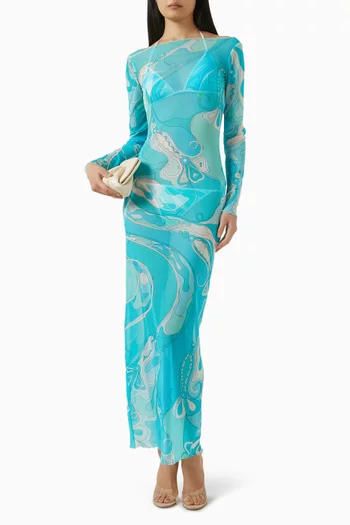 فستان للارتداء فوق ملابس السباحة بنقشة مارمو قماش شبكي