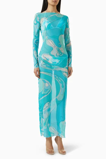 فستان للارتداء فوق ملابس السباحة بنقشة مارمو قماش شبكي