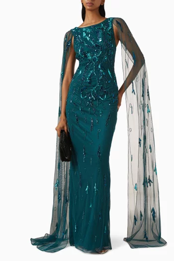 Melissa Embellished Cape Gown