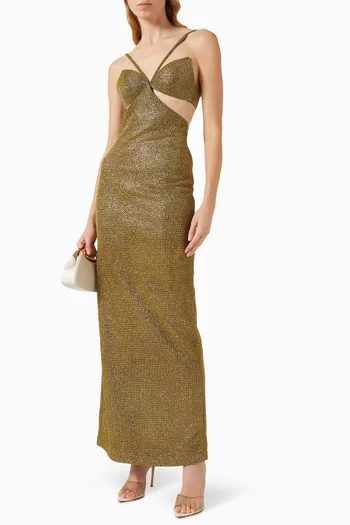 فستان ويف بفتحات ومطرز بالترتر قماش شبكي