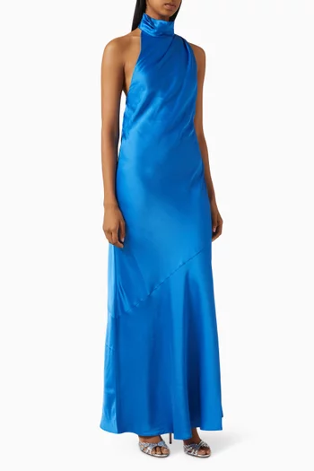 Nadia Halterneck Maxi Dress in Viscose-blend