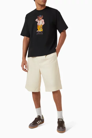 تي شيرت بطبعة دب فولكلورية قطن