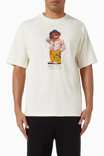 تي شيرت بطبعة دب فولكلورية قطن