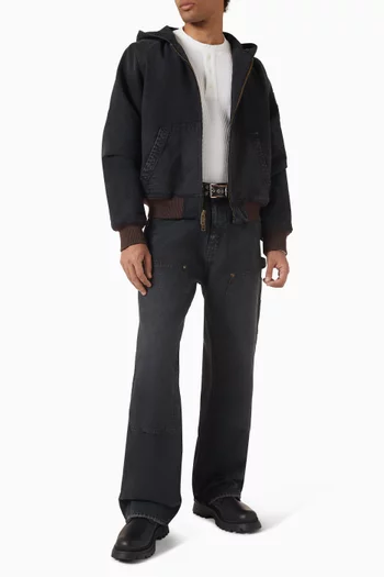 بنطال جينز بساقين واسعتين وطبقتين على الركبة قنب قطني