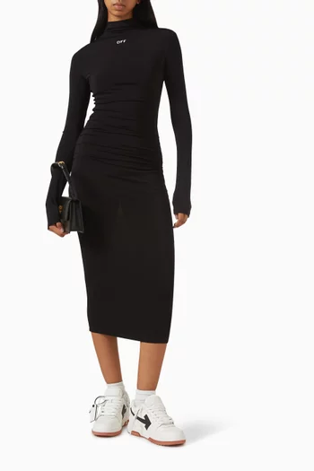 Logo Print Gathered Midi Dress
