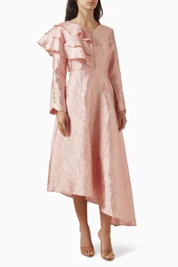 Ruffled Jacquard Midi Dress