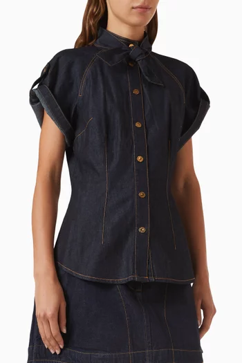 Tie-neck Shirt in Denim
