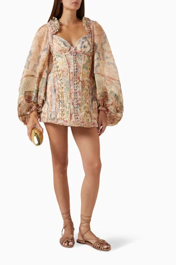 فستان ربيلين قصير بأشرطة بنمط حبل كتان