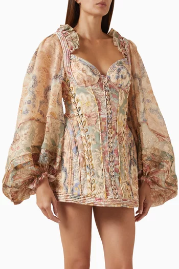 فستان ربيلين قصير بأشرطة بنمط حبل كتان