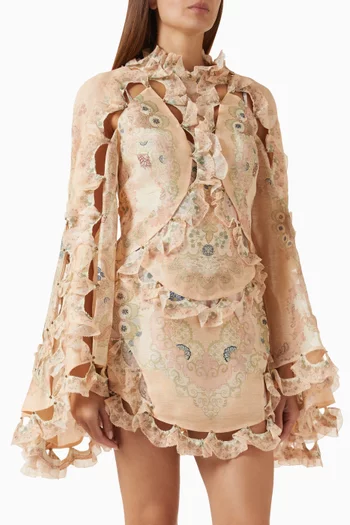 Rebellion Scallop Mini Dress in Silk-linen