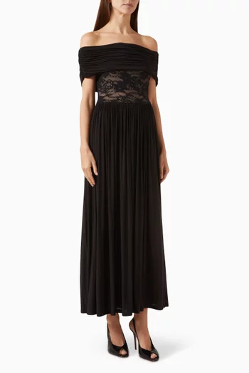 Off-shoulder Dress in Lace & Jersey