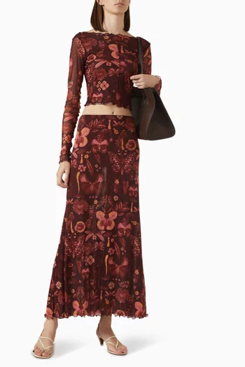 تنورة بريس بنقشة قماش شبكي