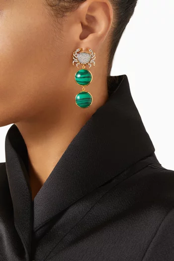 Crab Malaquita Earrings in 24kt Gold-plated Bronze