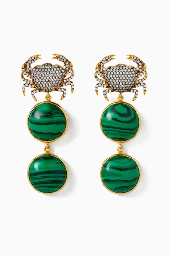Crab Malaquita Earrings in 24kt Gold-plated Bronze
