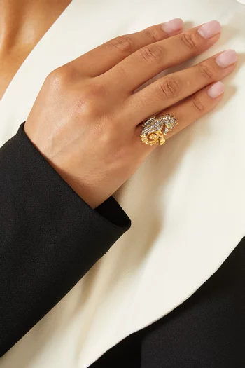 Mini Sea Horse Ring in 24kt Gold-plated Bronze