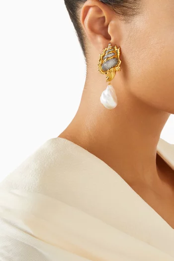 Shell Baroque Pearl Clip-on Earrings in 24kt Gold-plated Bronze