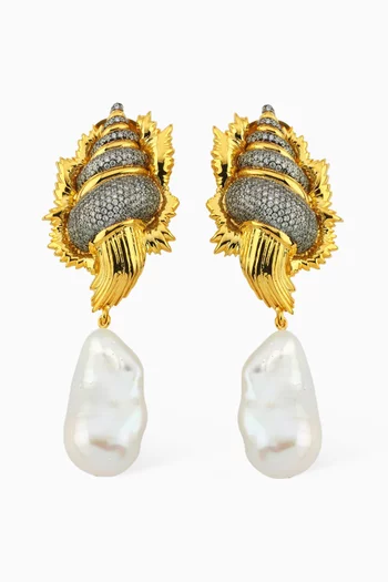 Shell Baroque Pearl Clip-on Earrings in 24kt Gold-plated Bronze