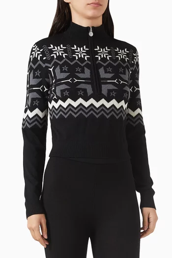 سترة نورديك بسحّاب قصير صوف مارينو