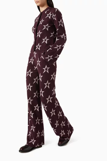 بنطال شاليه منسوج بقصة ساق واسعة صوف مارينو