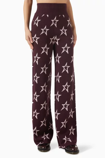 بنطال شاليه منسوج بقصة ساق واسعة صوف مارينو