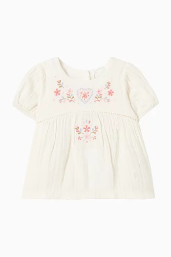 Embroidered Top in Organic Cotton Muslin