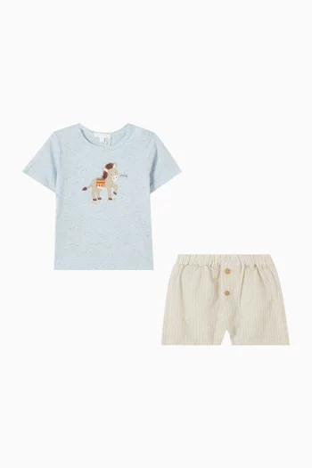 طقم تي شيرت وشورت مزين بحمار