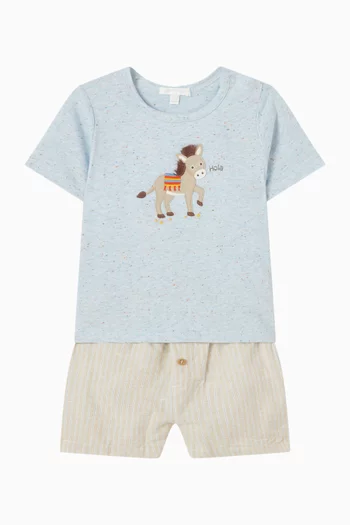 طقم تي شيرت وشورت مزين بحمار