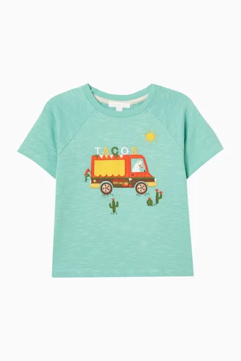 تي شيرت فضفاض بطبعة عربة تاكو قطن عضوي