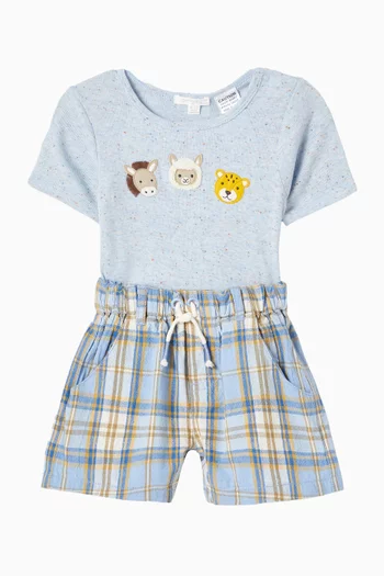 شورت بنقشة مربعات قطن عضوي سيرساكر