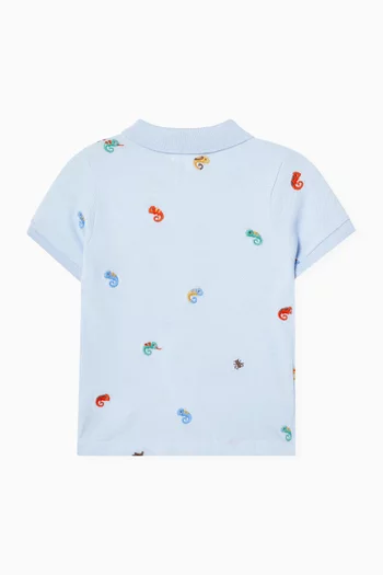 تي شيرت بولو بنقشة حرباء قطن بيكيه عضوي