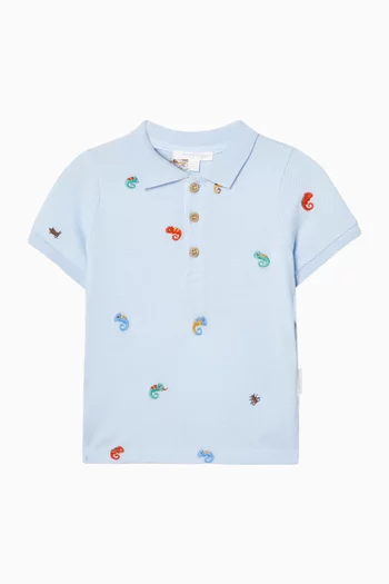 تي شيرت بولو بنقشة حرباء قطن بيكيه عضوي