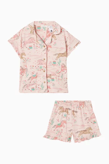 طقم بيجاما بنقشة أحصنة في الصحراء قطن عضوي