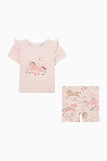 طقم بيجاما بكشكش وطبعة أحصنة 