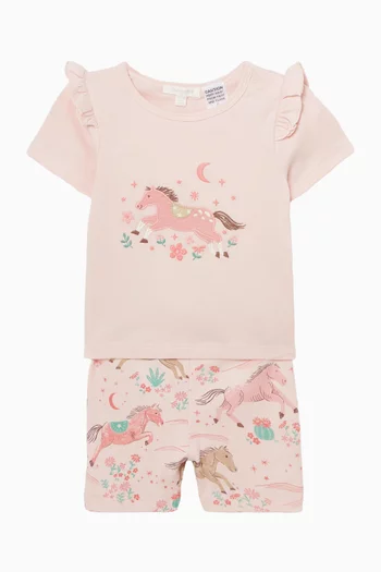 طقم بيجاما بكشكش وطبعة أحصنة 