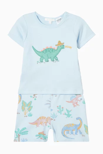 طقم بيجاما بشورت ونقشة ديناصورات في الصحراء