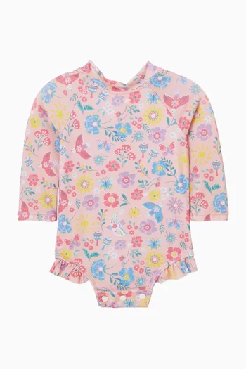 لباس سباحة قطعة واحدة كشكش بنقشة طيور