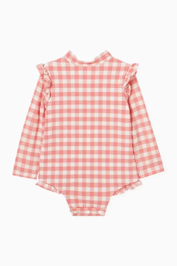 لباس سباحة قطعة واحدة كشكش بنقشة غينغهام