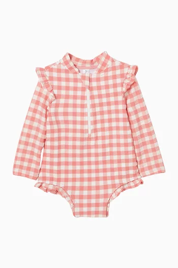 لباس سباحة قطعة واحدة كشكش بنقشة غينغهام