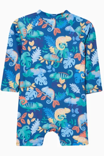 لباس سباحة بأكمام طويلة ونقشة حرباء