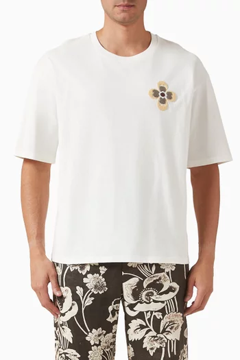 Flower Embroidered T-shirt in Cotton