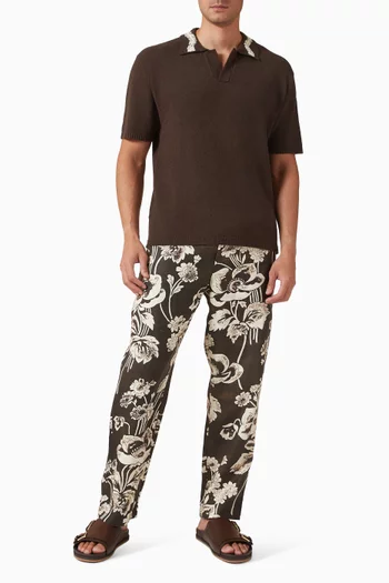 تي شيرت بولو بياقة بنسيج كروشيه يدوي مزيج قطن