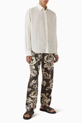 Sheer Stripe Woven Shirt in Linen-blend