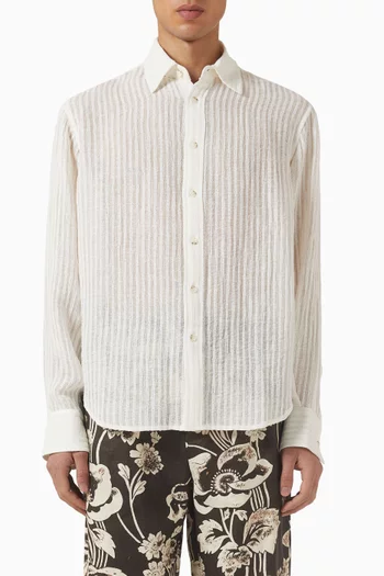 Sheer Stripe Woven Shirt in Linen-blend