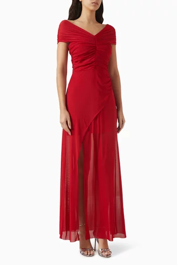 Ruched Maxi Dress in Crepe